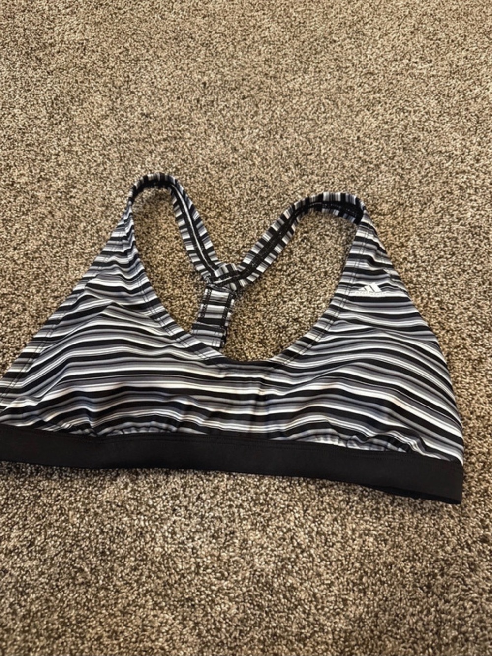 adidas Black & White Striped Racerback Bikini Top